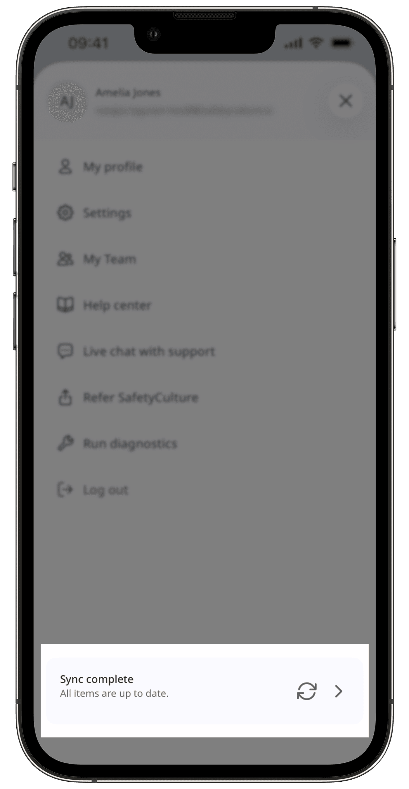 The user profile screen showing the option to manually sync the mobile app.