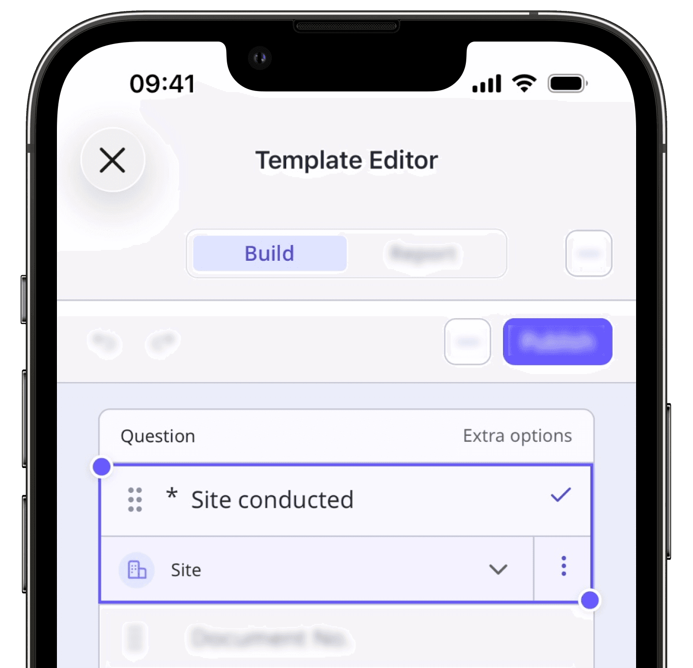 Manage the site question in a template via the mobile app.