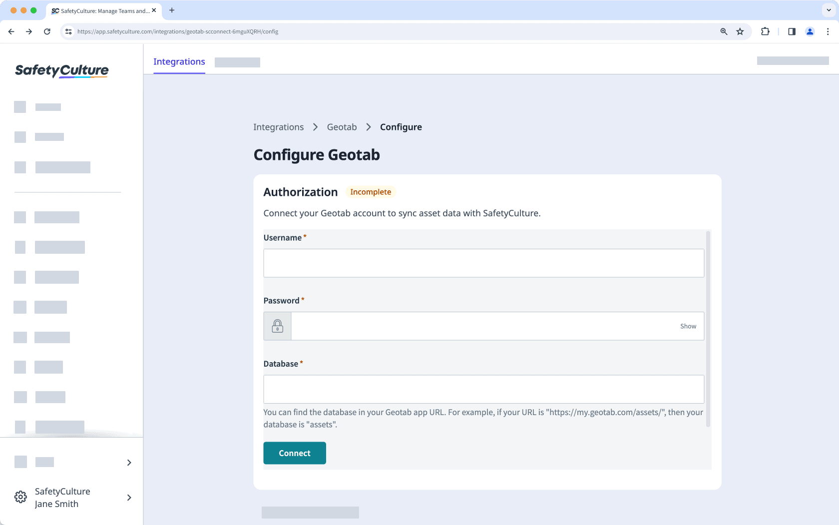 Install and configure Geotab integration via the web app.
