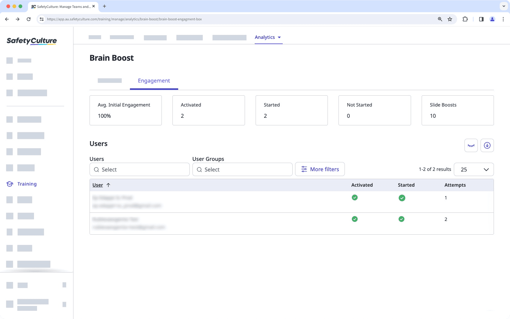 View the engagement tab in Brain boost analytics via the web app.