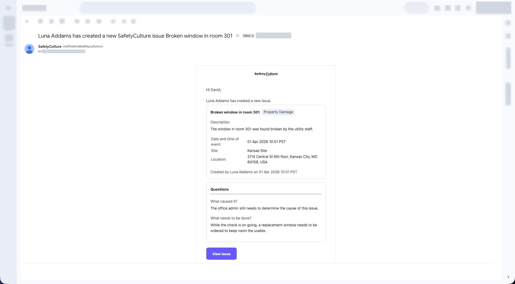 View Detailed issue email notification sample.