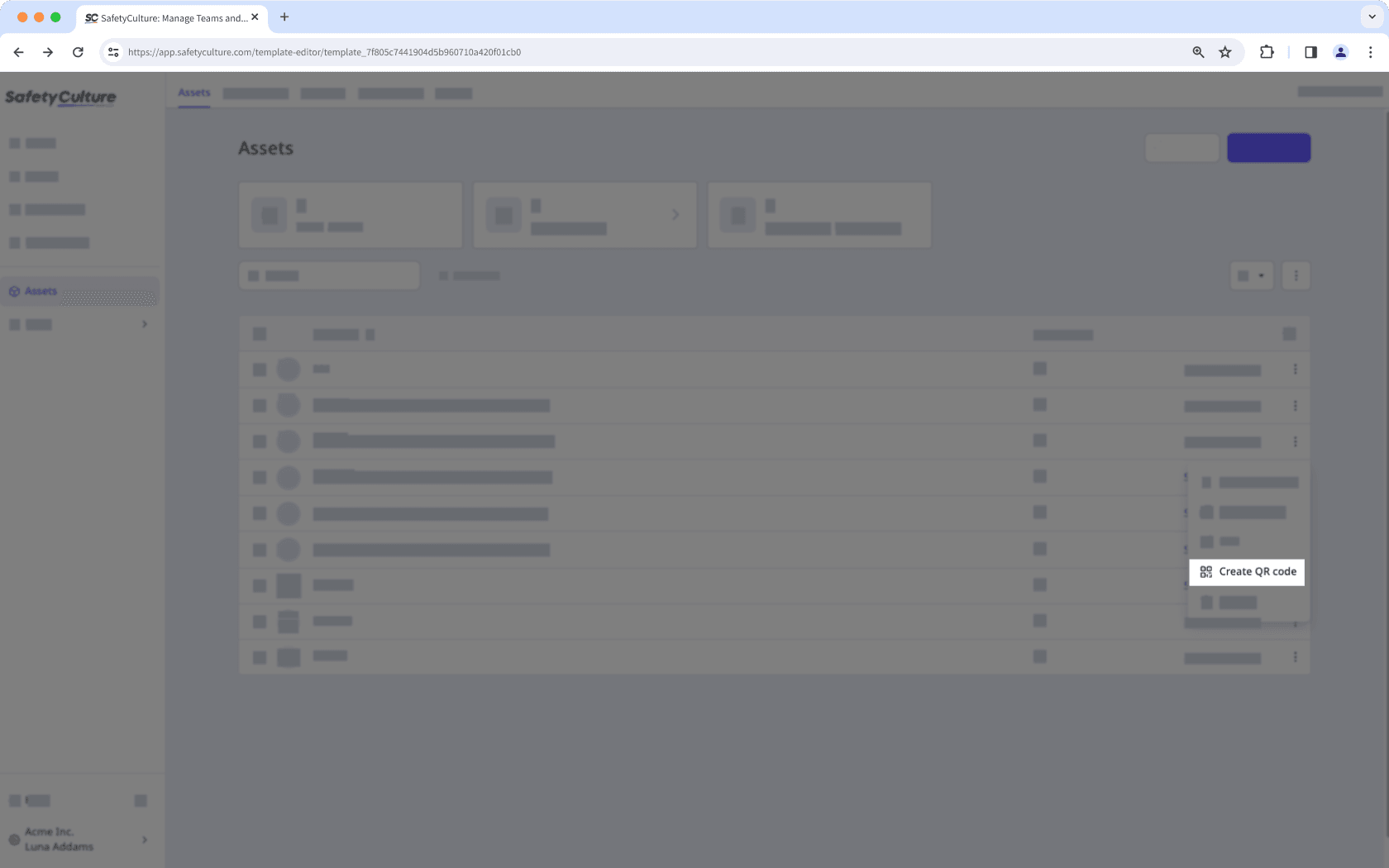 Create an asset profile QR code via the web app.