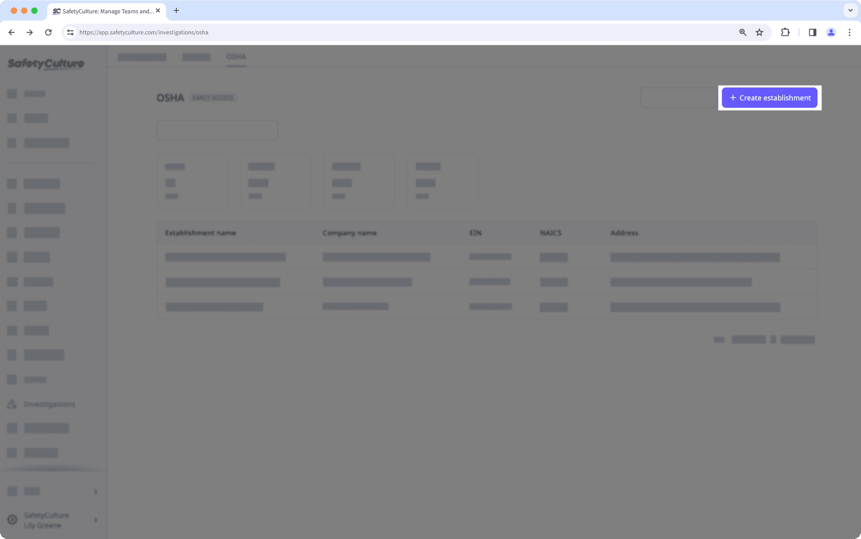 Create an establishment in OSHA via the web app.