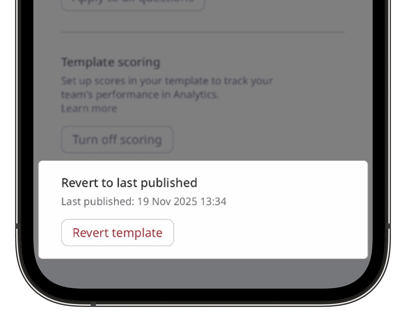 Setting for reverting a template to last published via the mobile app.