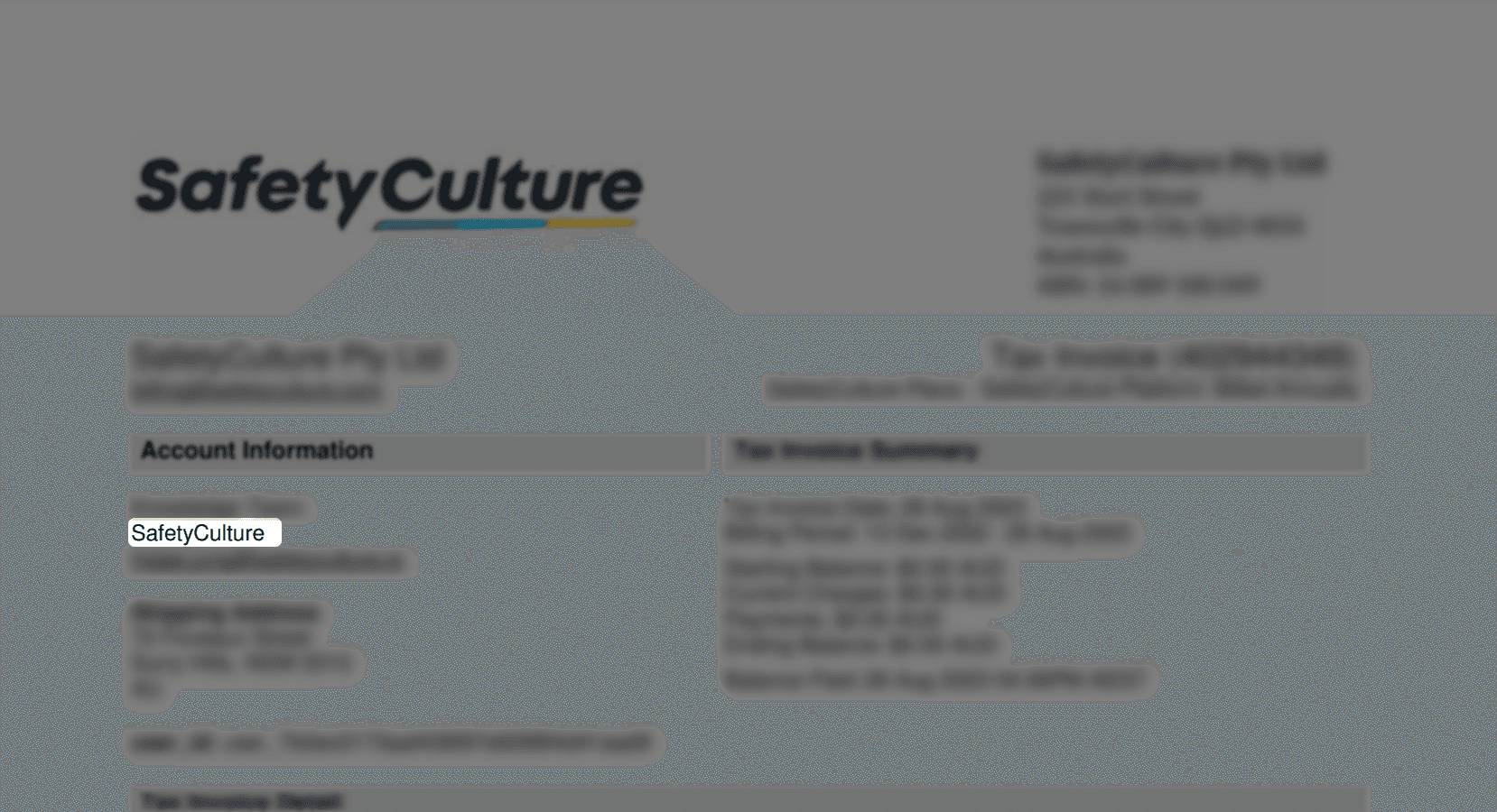 An invoice showing billing name
