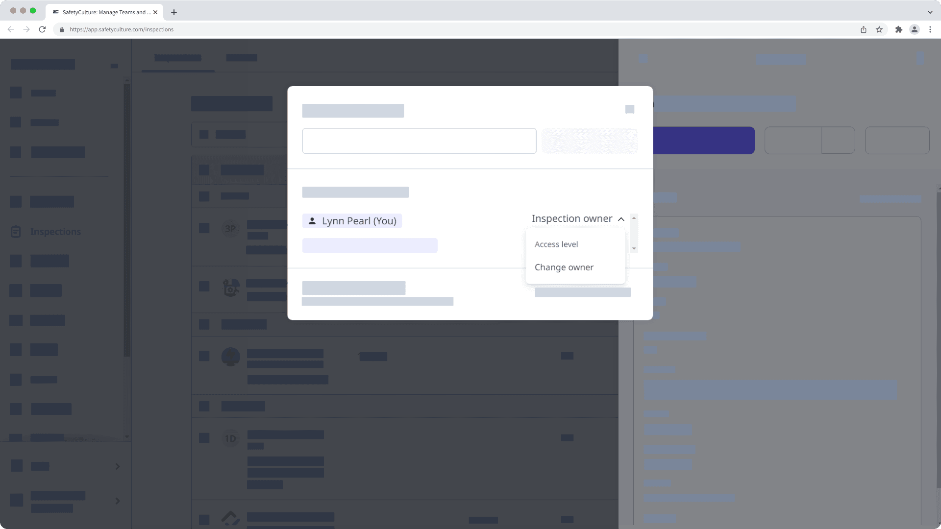 Change the ownership of an inspection via the web app.