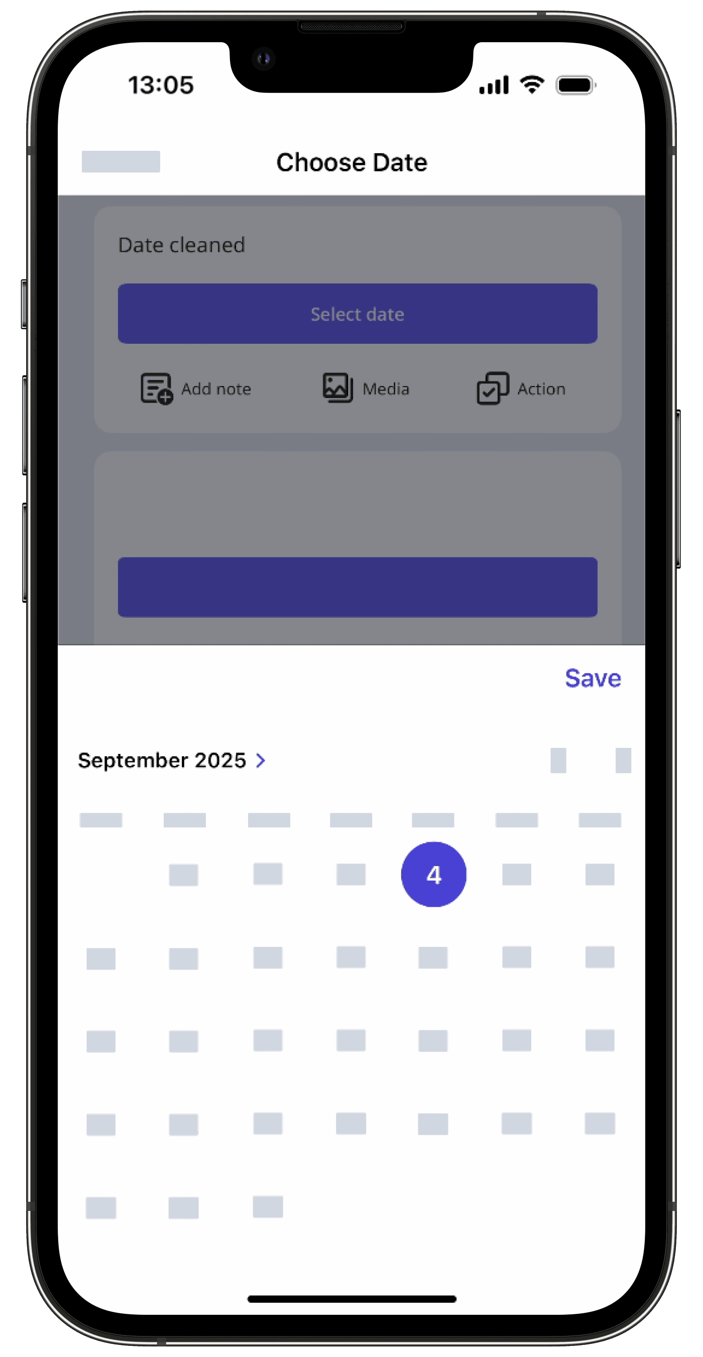 A date is selected during an inspection via the mobile app.