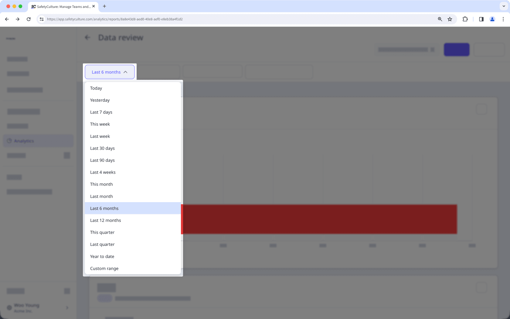 An Analytics dashboard with the "Date" filter options.
