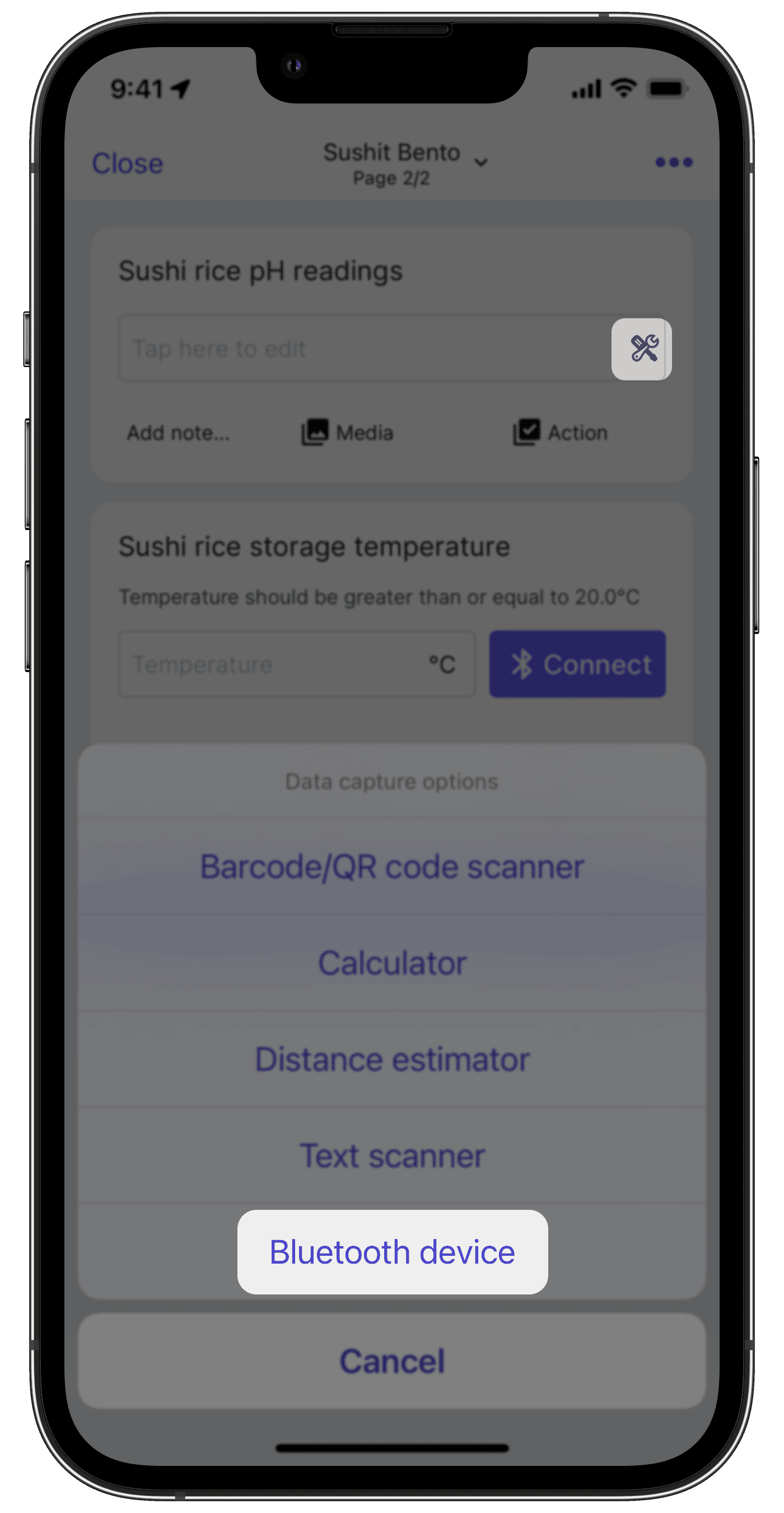 Select the Bluetooth device option on the mobile app to pair with devices.