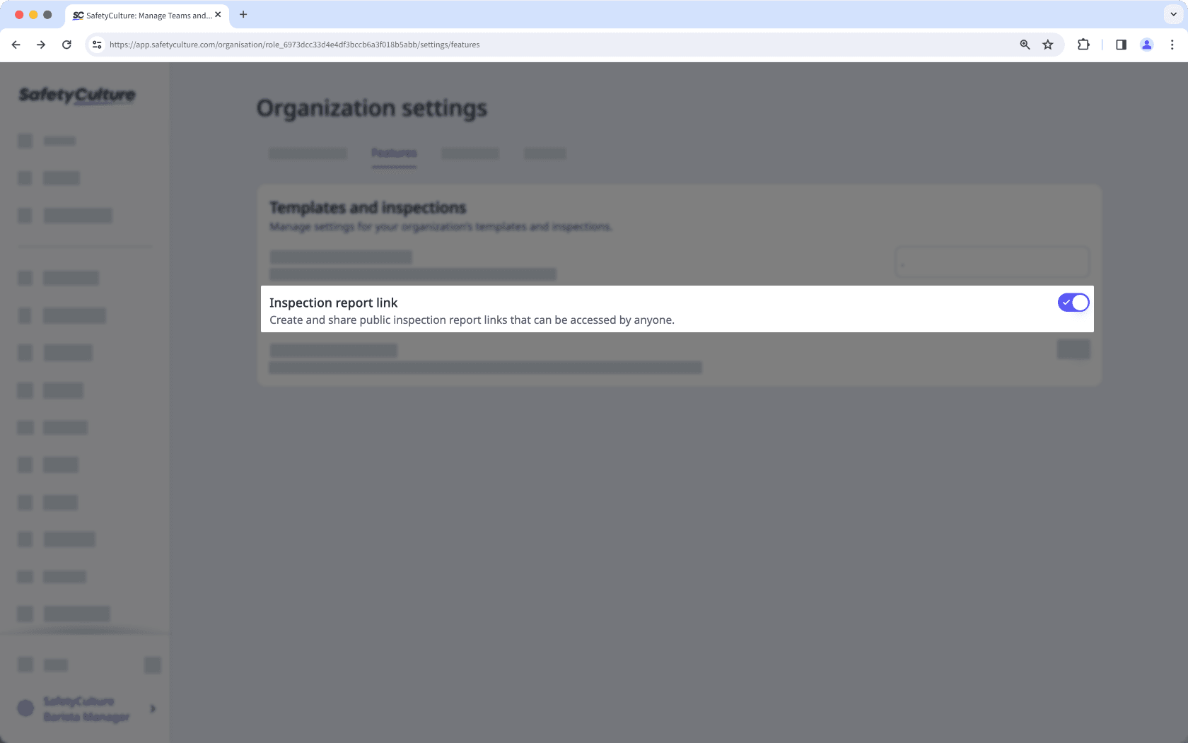 Turn inspection report links on or off via the web app.
