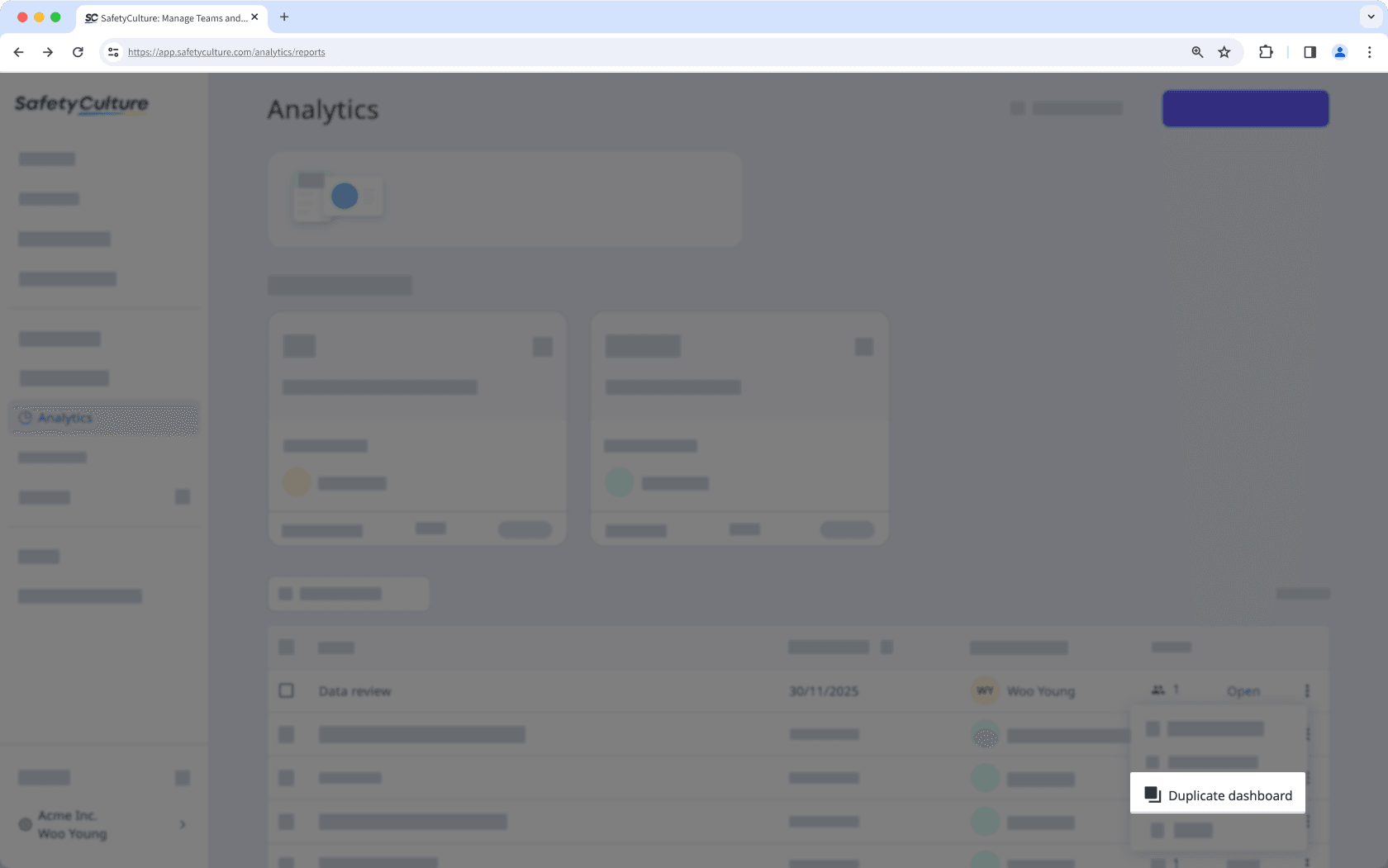 Duplicate an Analytics dashboard via the web app.