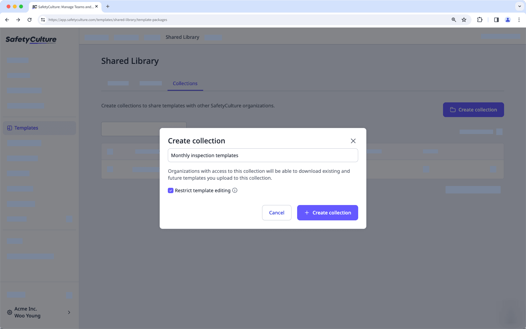 Create a Shared Library template collection via the web app.