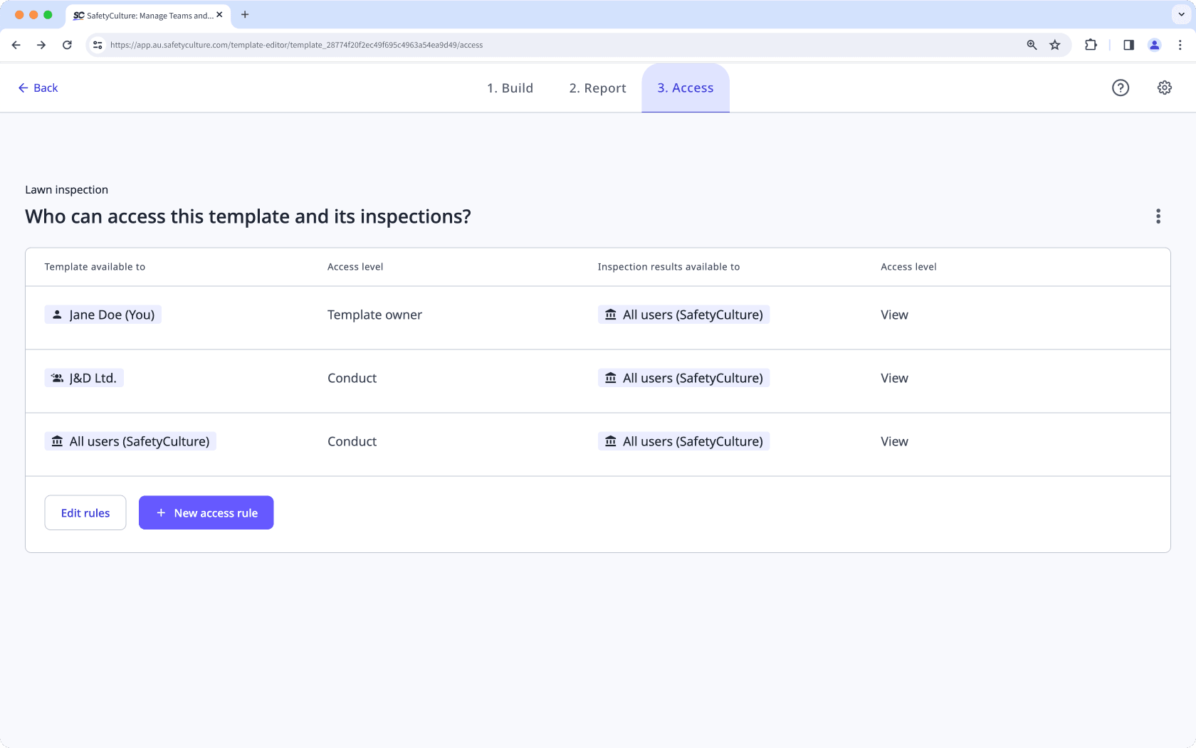 A sample of a template’s access rule with external access set up.