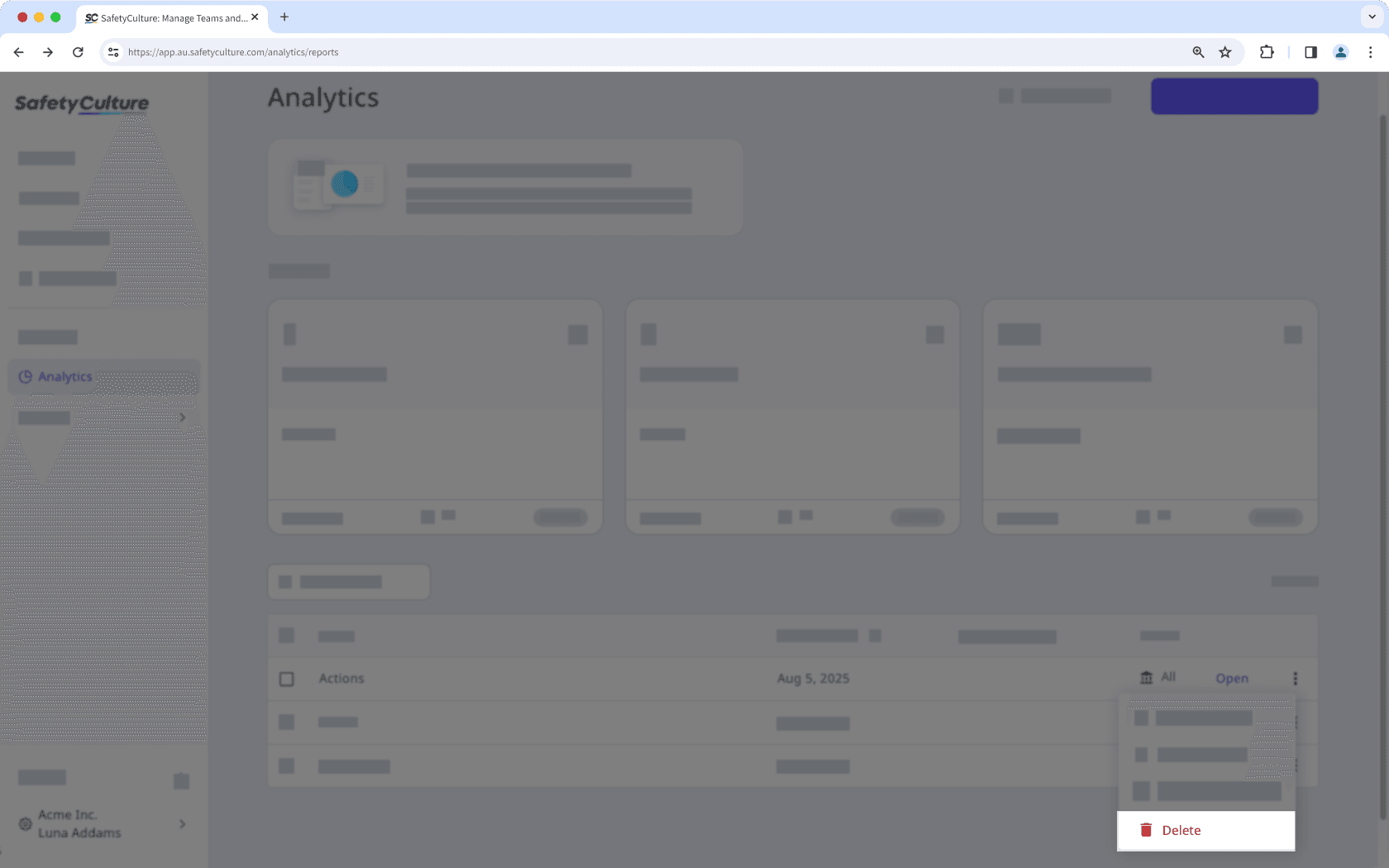 Delete a dashboard via the web app.