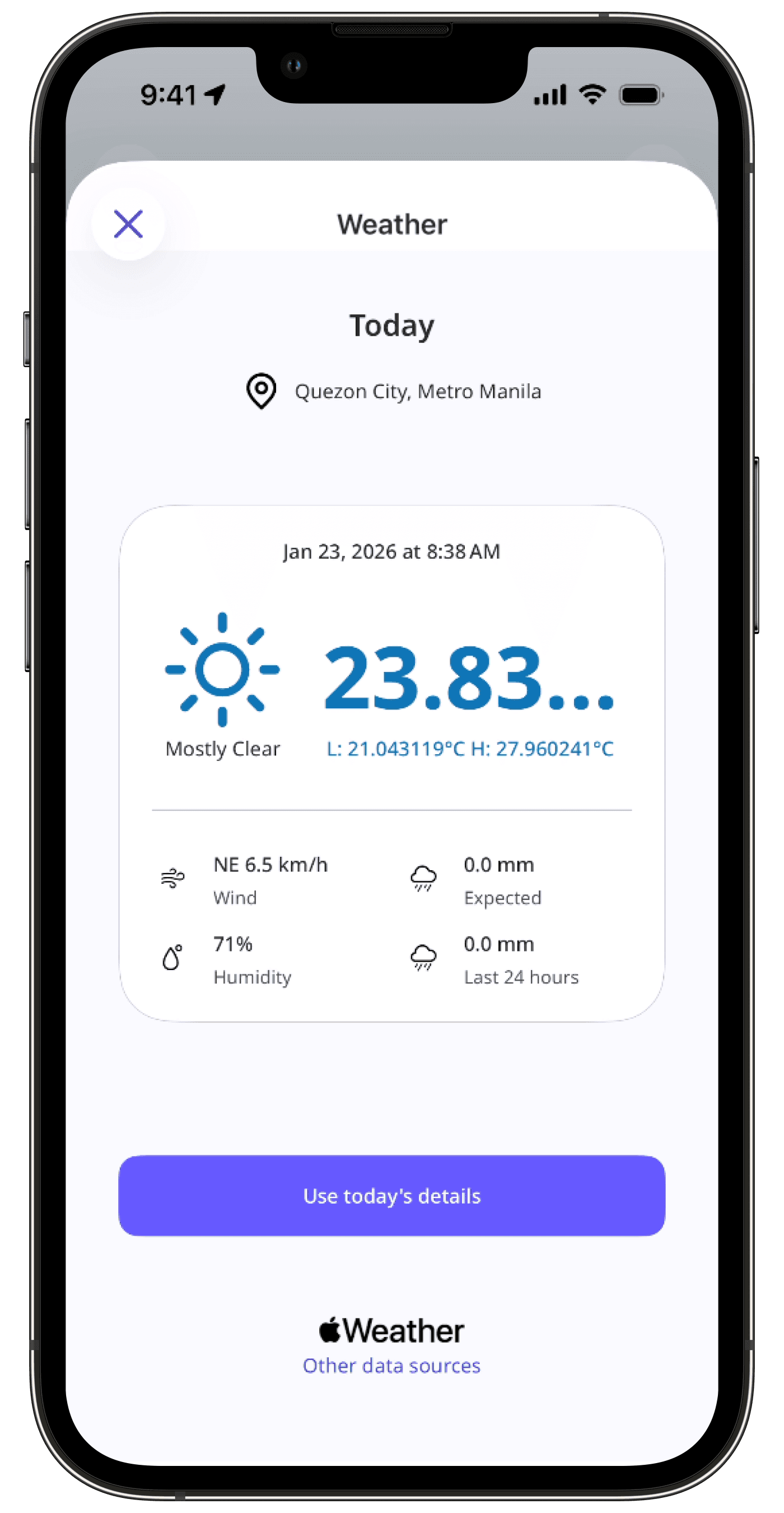 Capture weather details in inspections via the mobile app.
