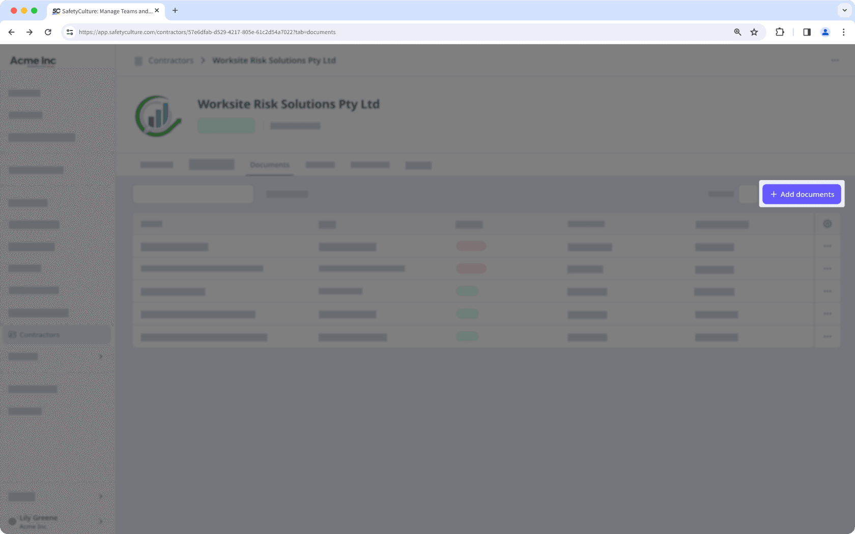 The Documents tab with the "Add documents" button visible.