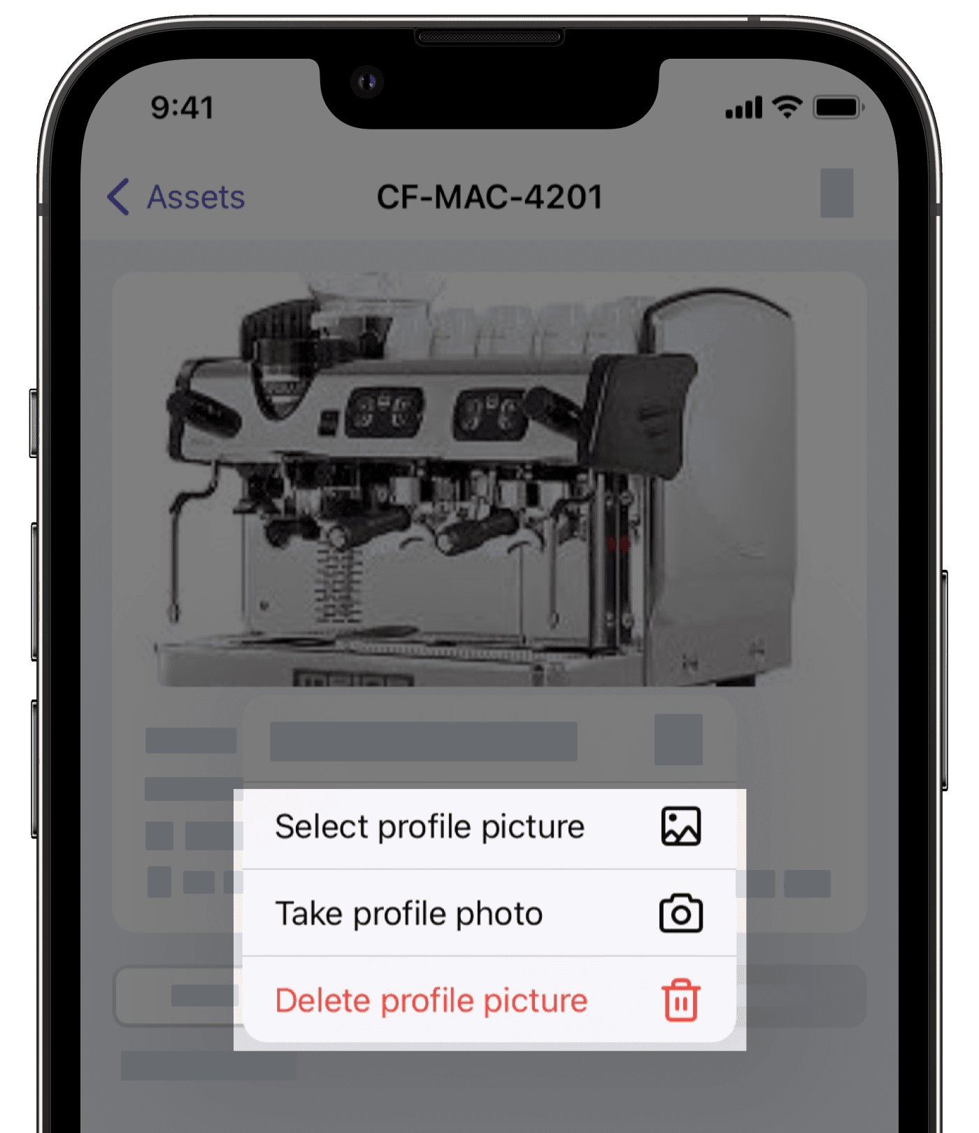 Edit an asset profile photo via the mobile app.