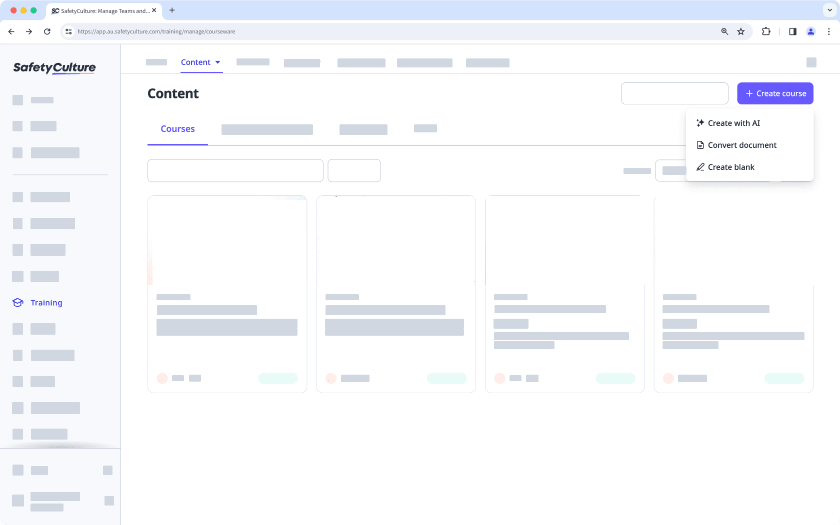 Create a training course via the SafetyCulture web app.
