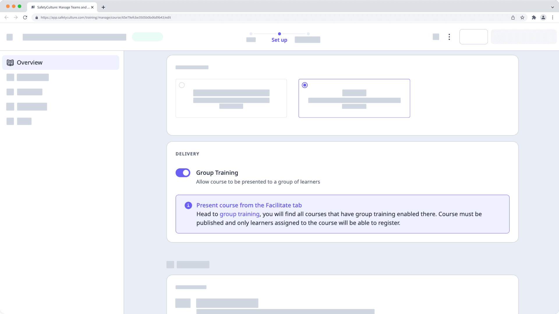 Turn Group Training on for a course via the web app.