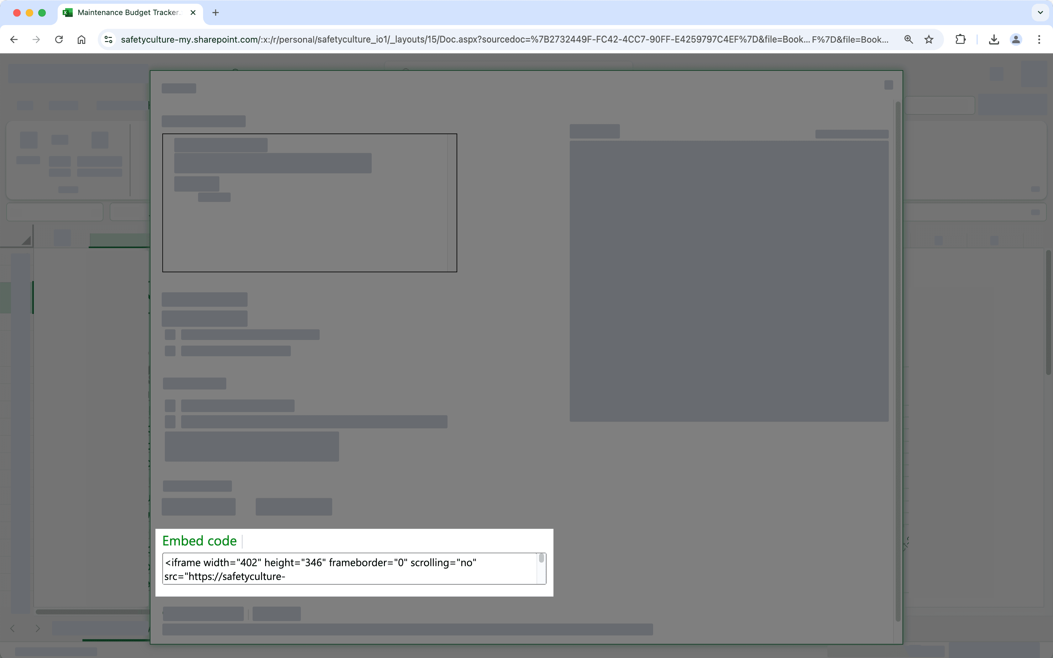 Get the Microsoft Excel workbook embed link.