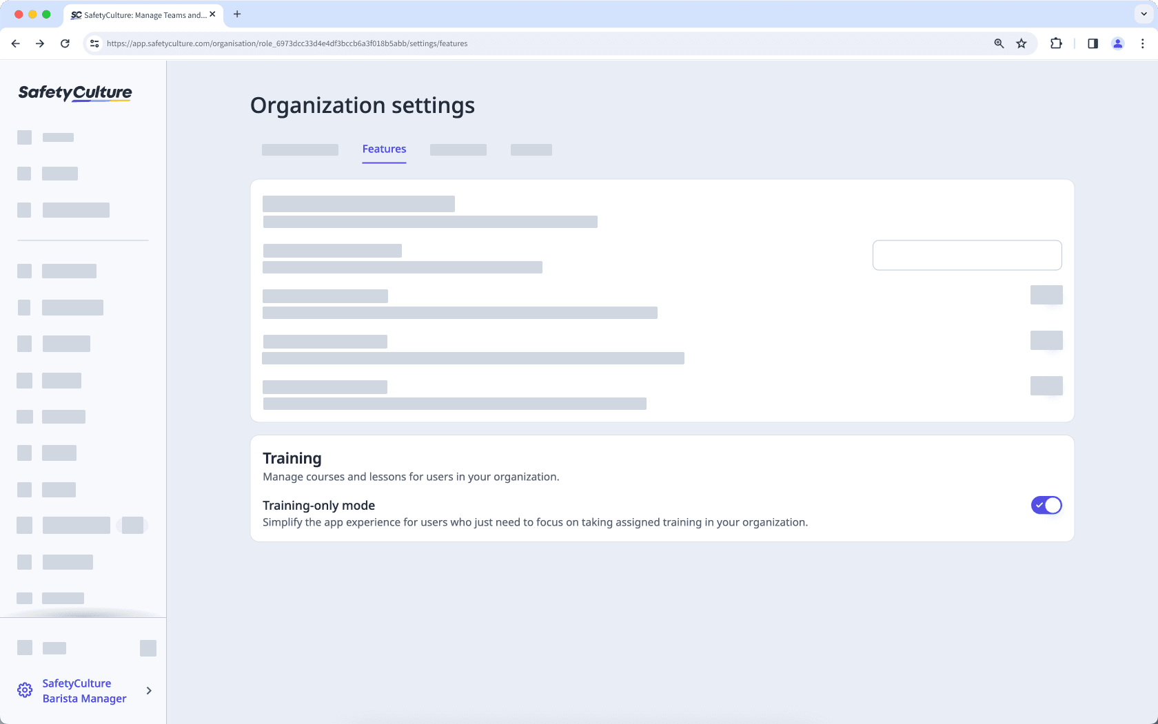 Turn Training-only mode on or off for your organization via the web app.