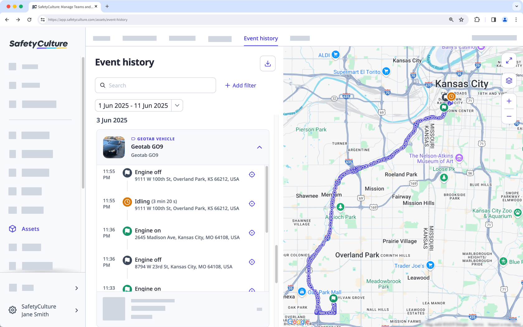 View asset event history via the web app.