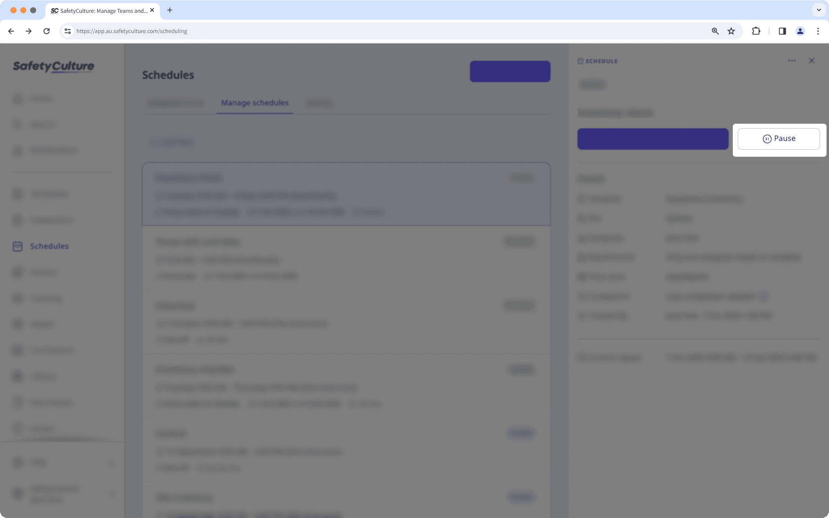 Pause a schedule in the new Schedules experience