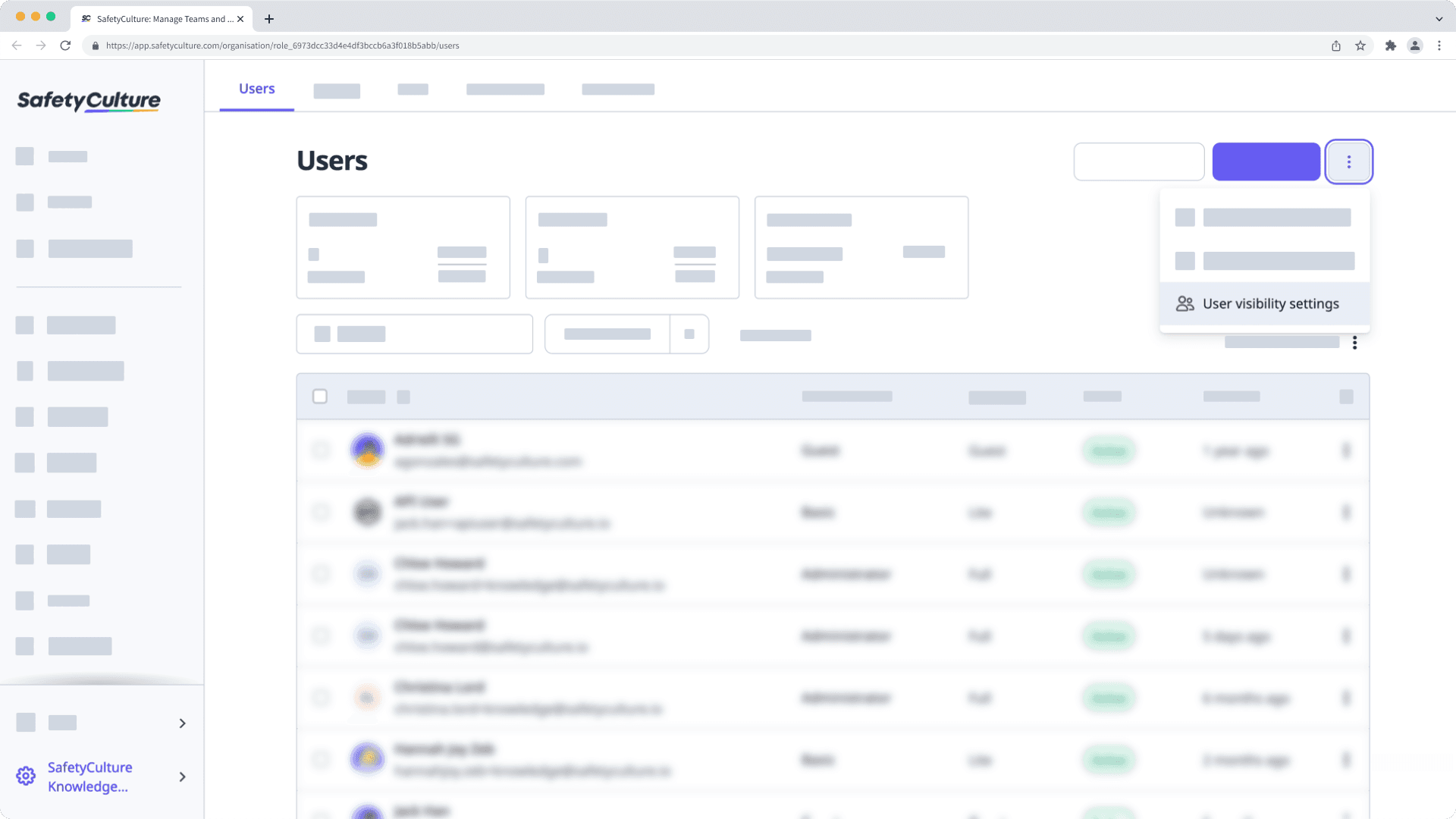 Configure the user visibility settings via the web app.