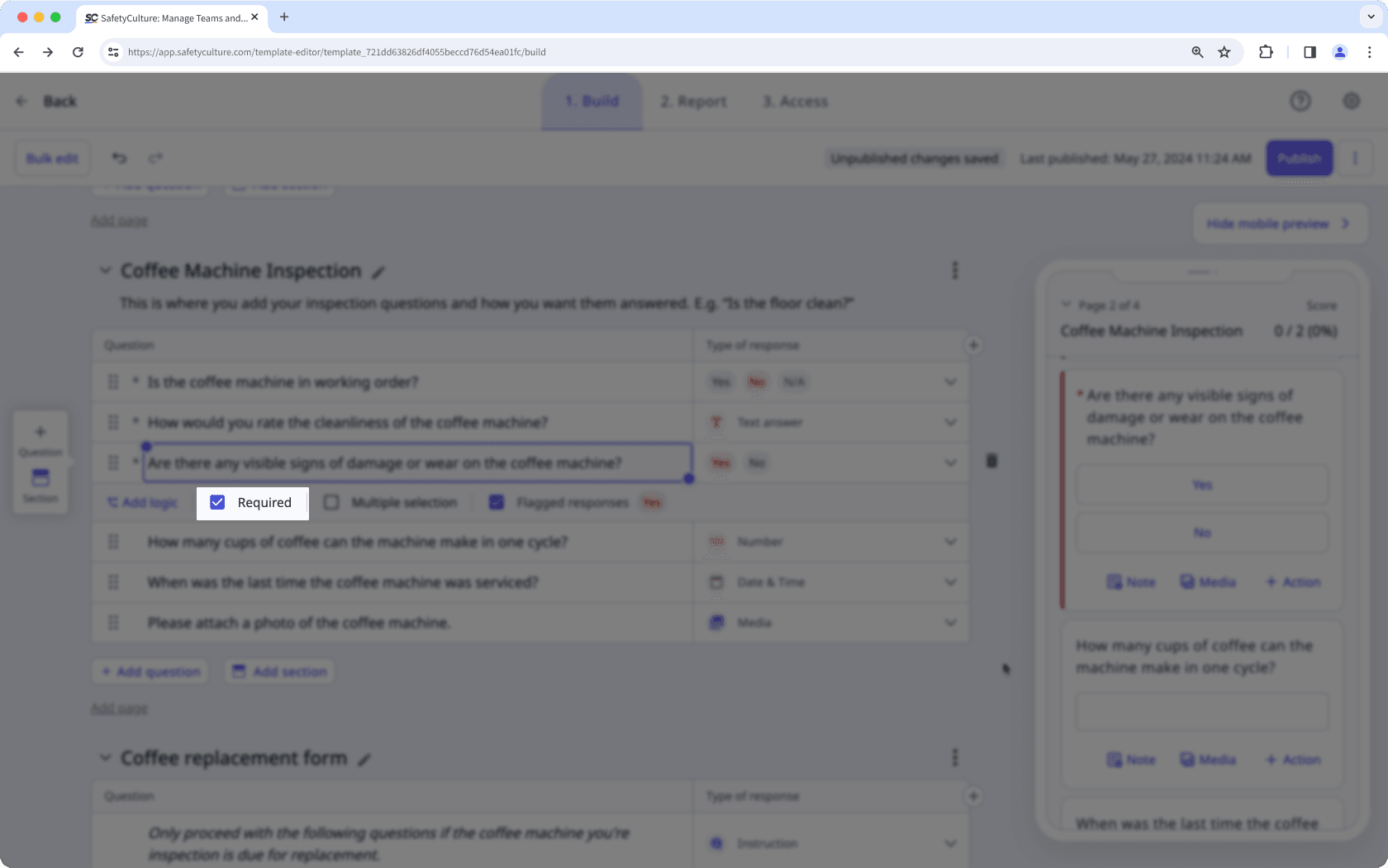 Mark or un-mark a question as required via the web app.