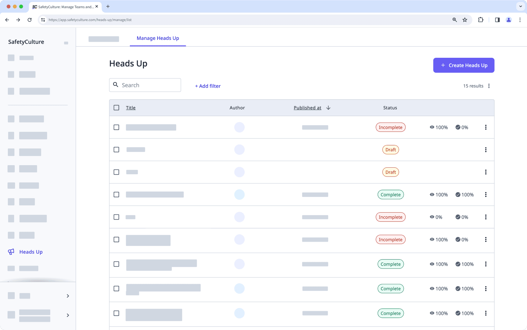 Manage Heads Ups via the web app.