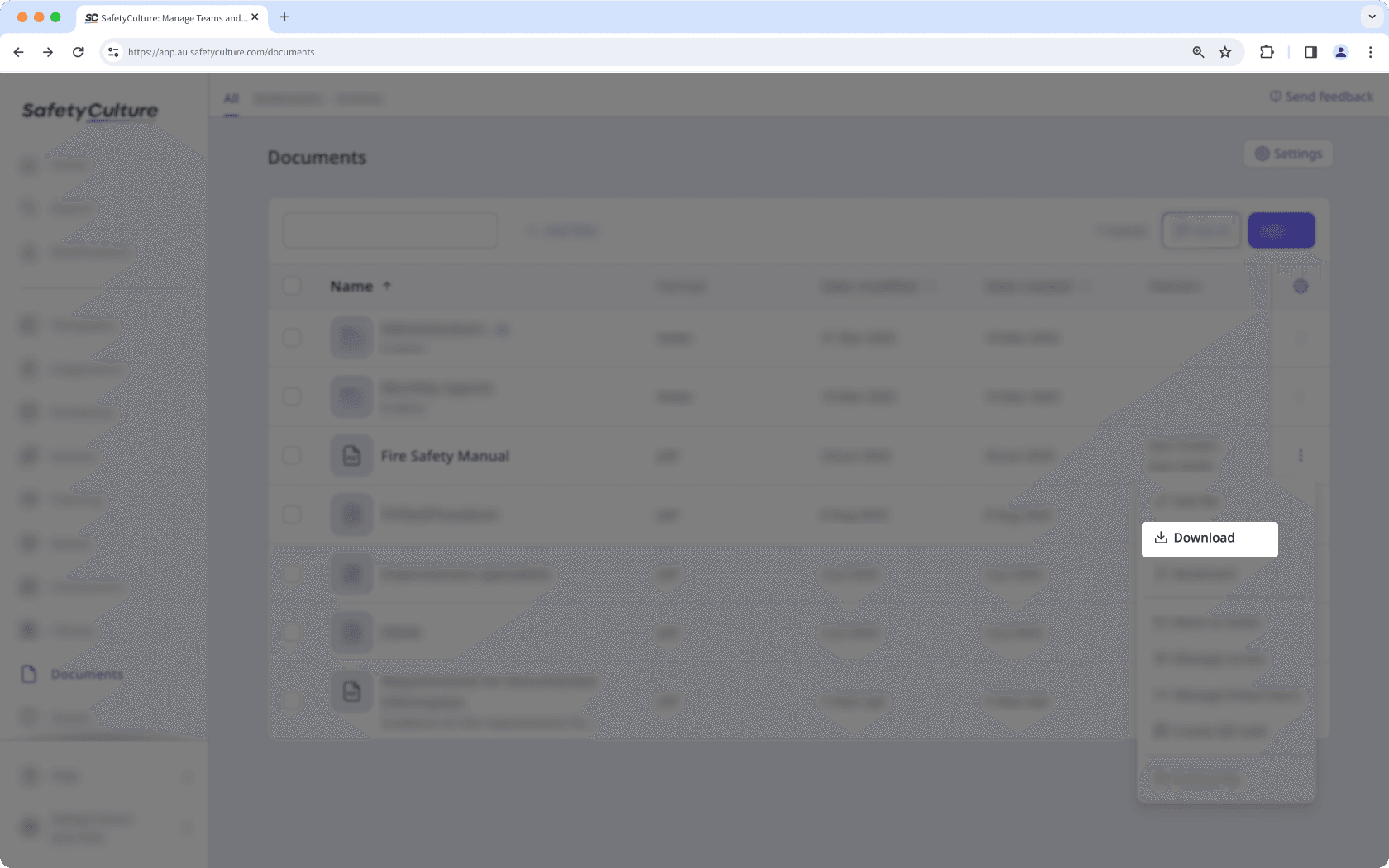 Download a file via the web app.