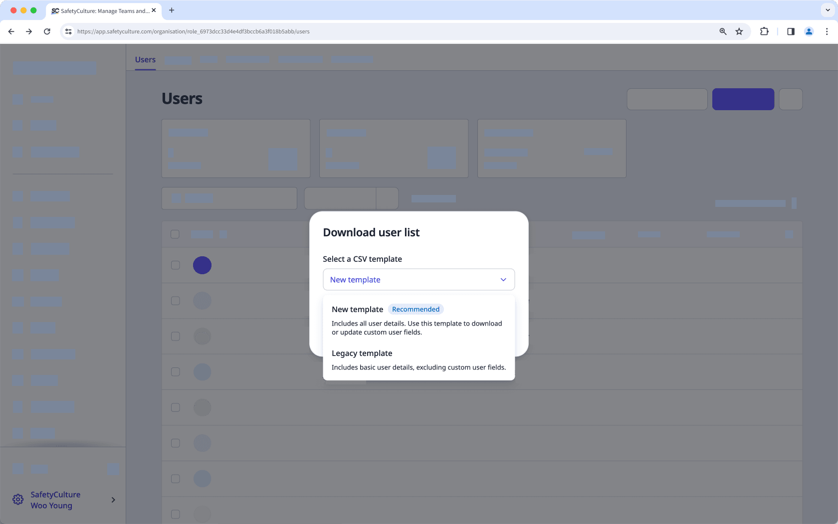 Download your organization's user list as CSV via the web app.