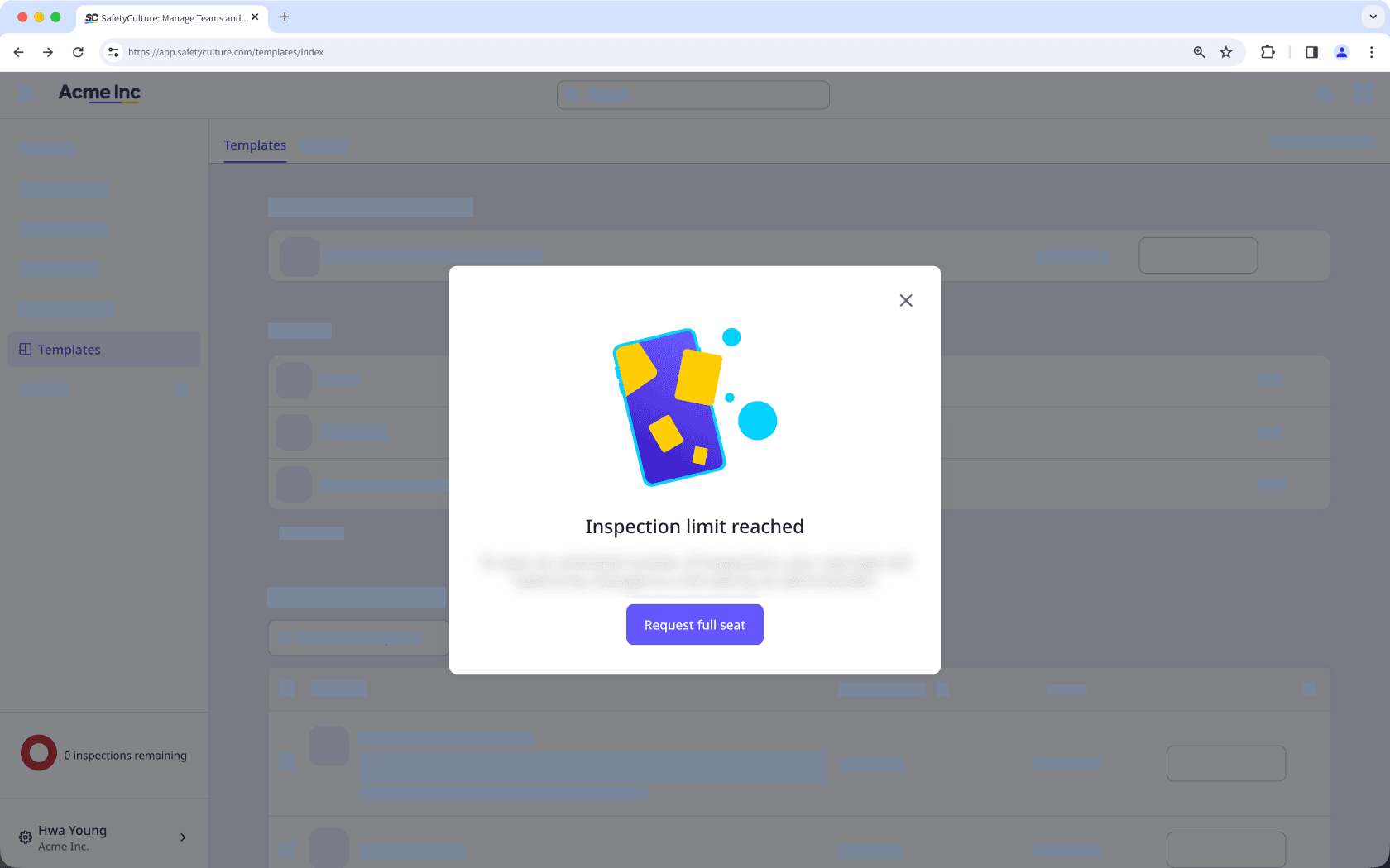 A pop-up window with the option to request for a full seat.
