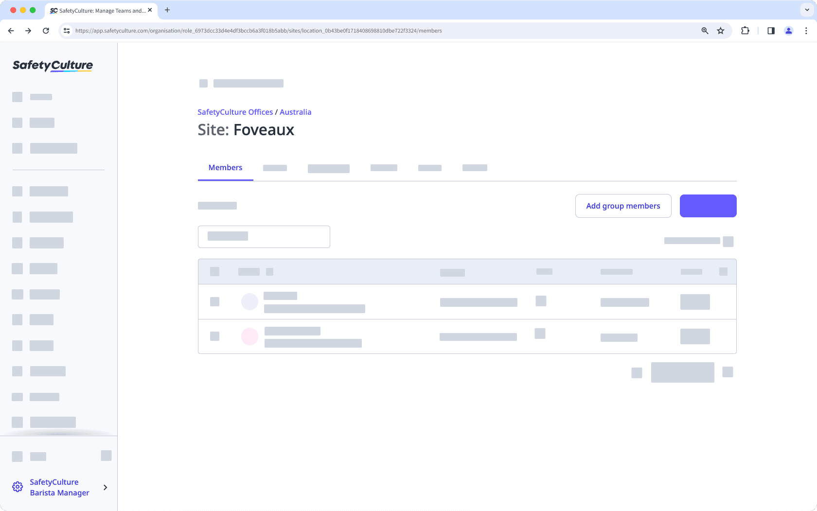 Add group members to sites via the web app.