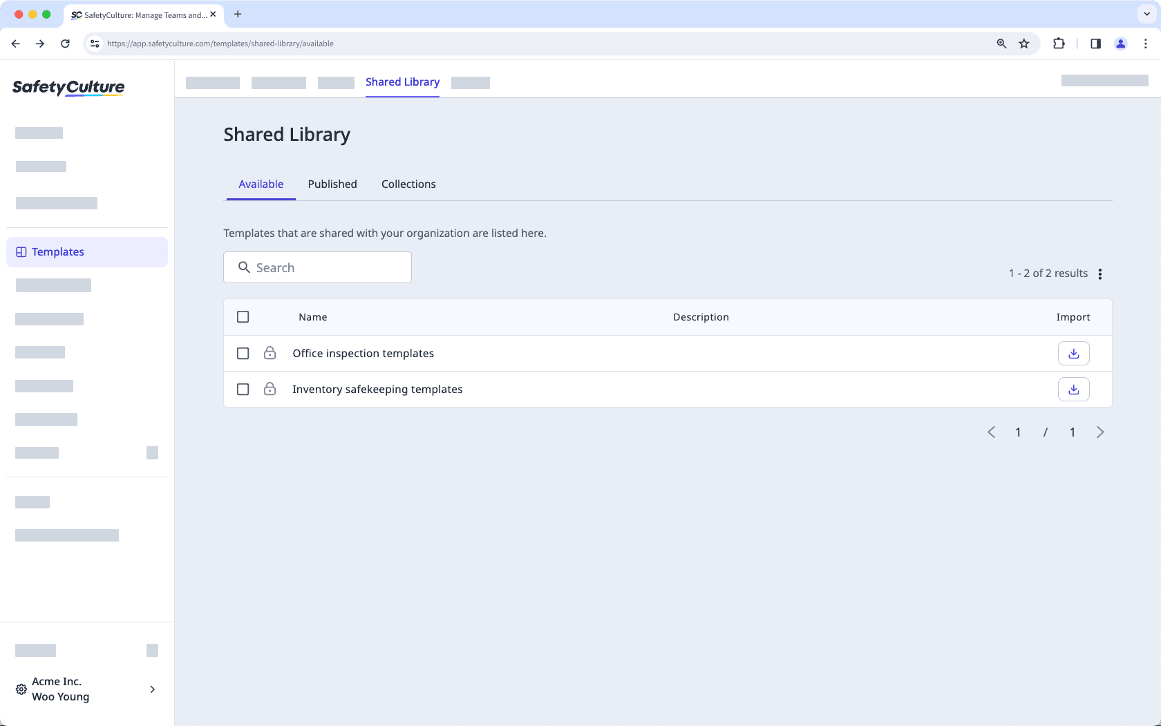 The Shared Library shown in the web app.