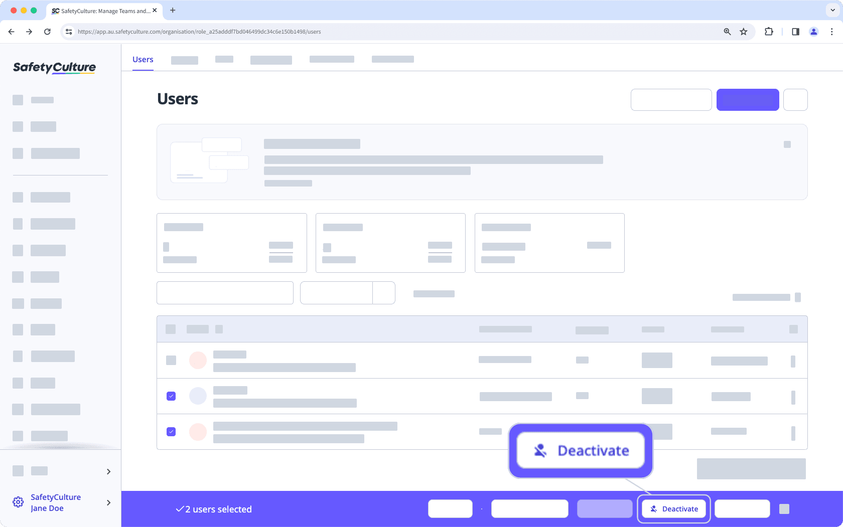 Bulk deactivate users via the web app.