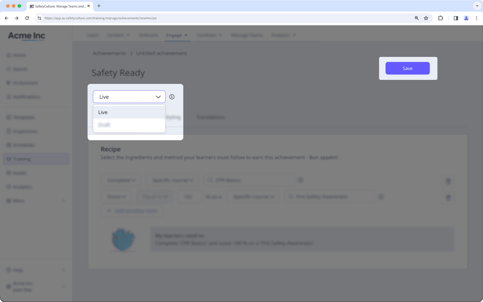 Create a custom achievement via the web app.