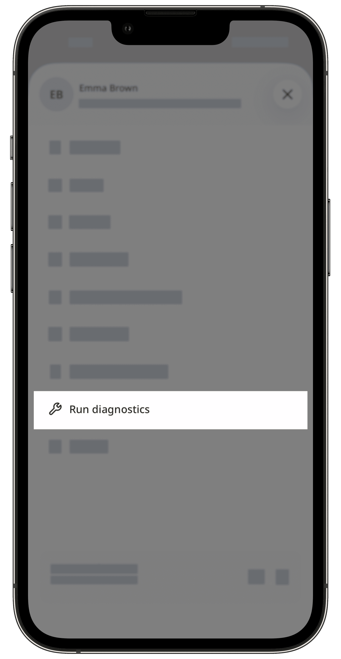 The Profile screen showing the 'Run Diagnostics' option.