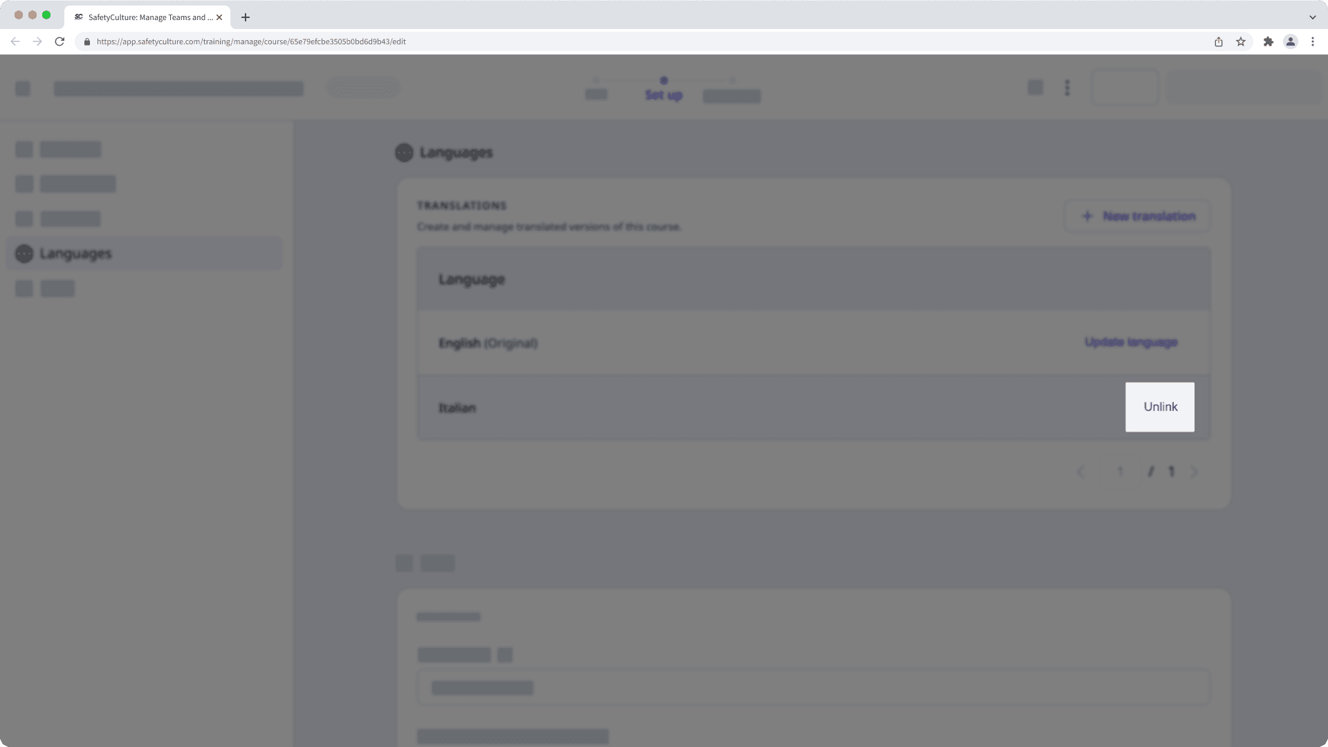Unlink a translated course from the original version via the web app.