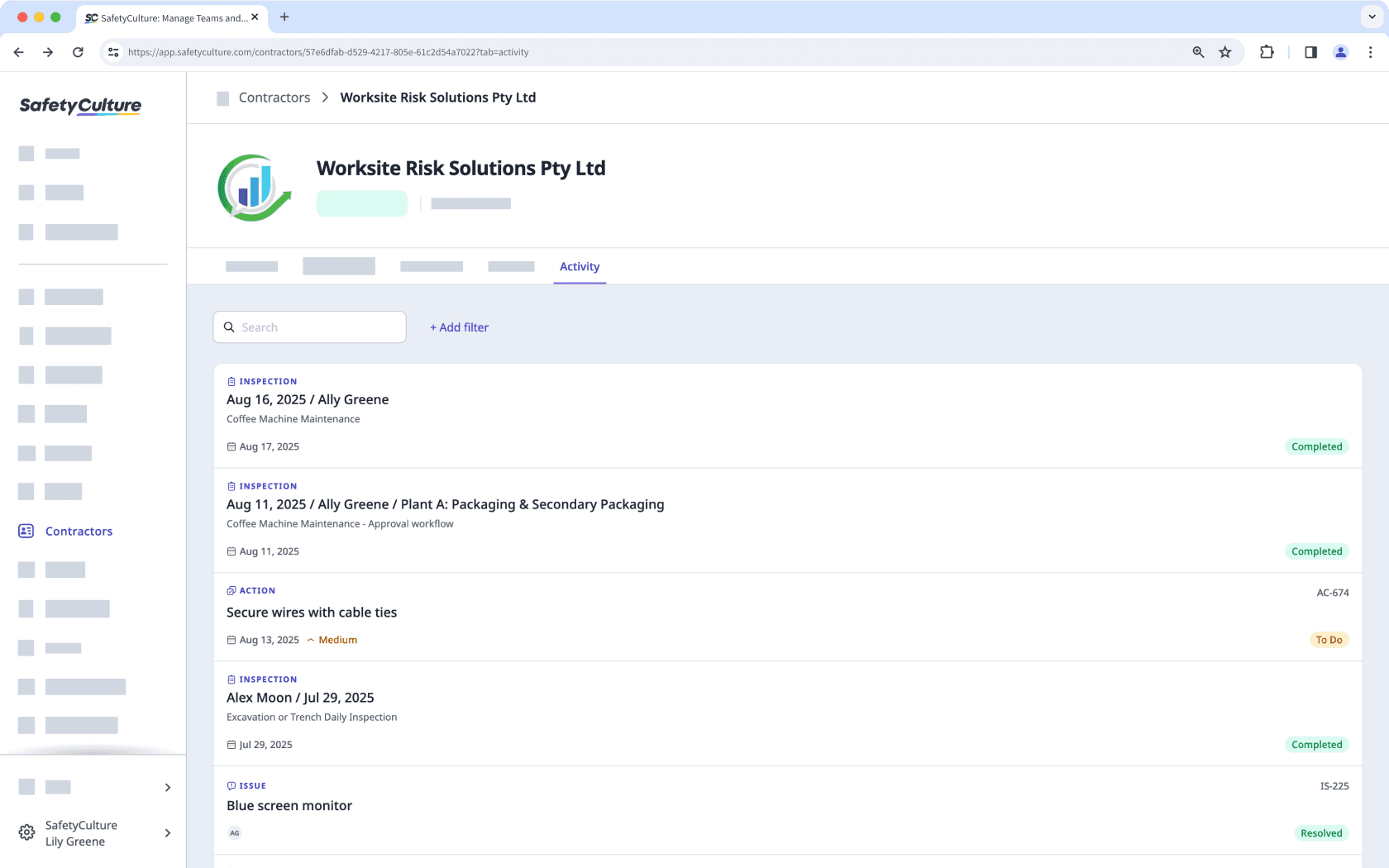 View a company user's activity via the web app.