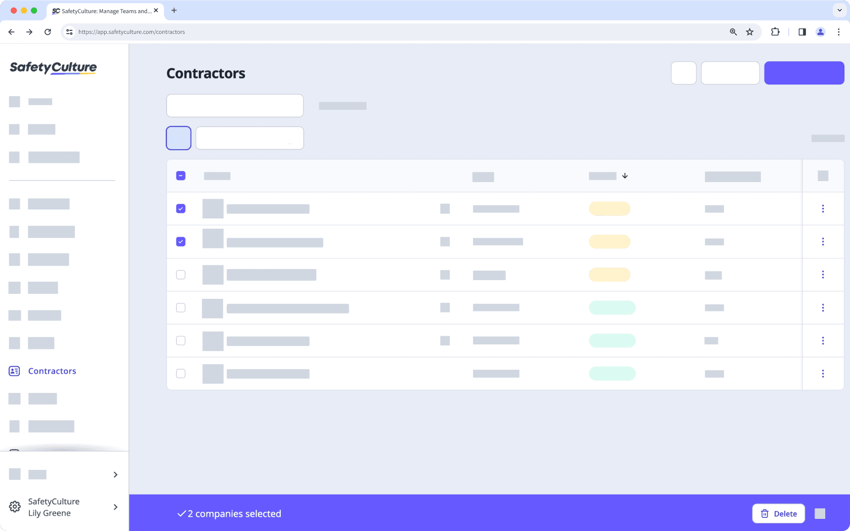 Bulk delete companies via the web app.