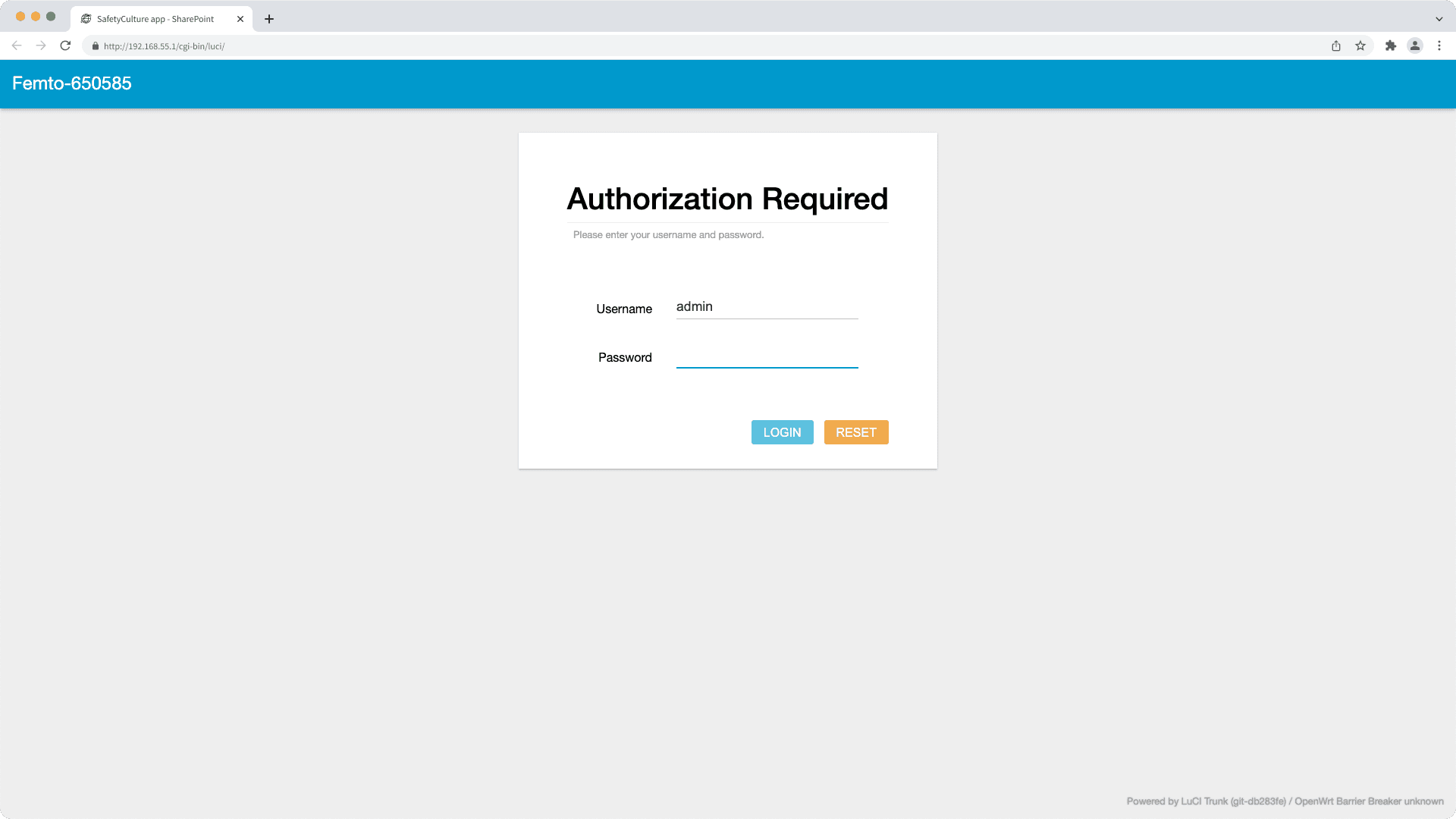 Gemtek gateway login page.