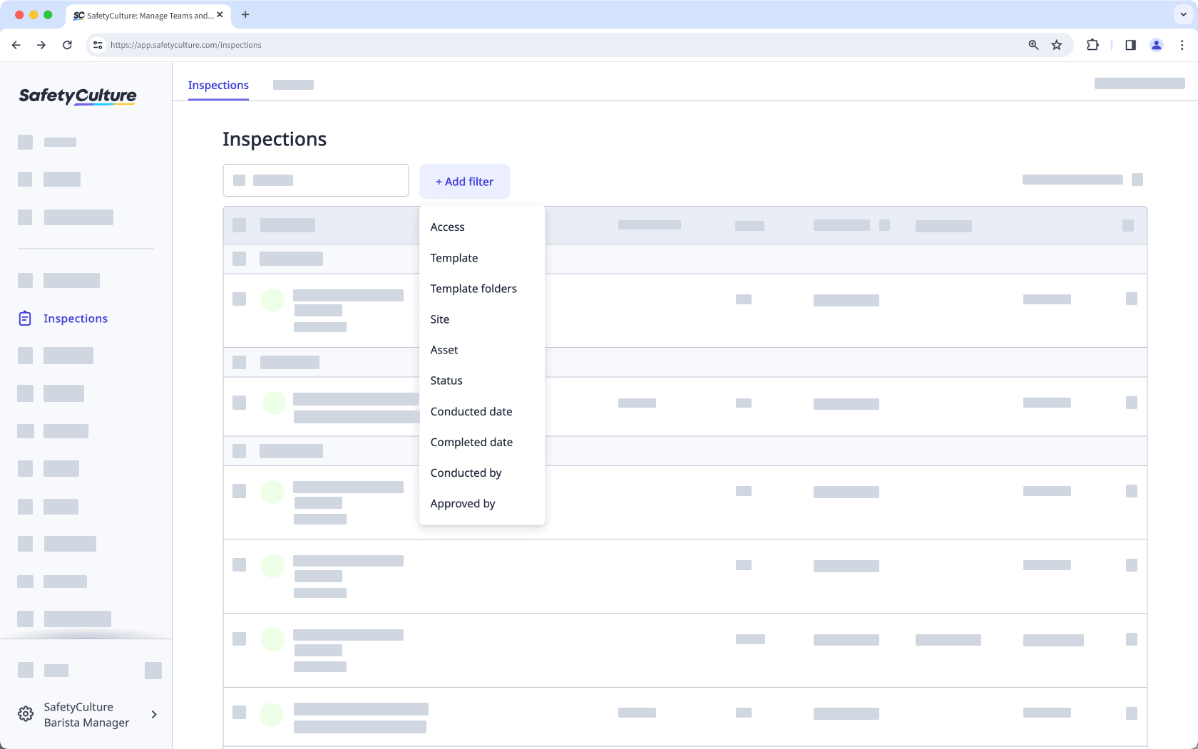 Filter your inspections via the web app.