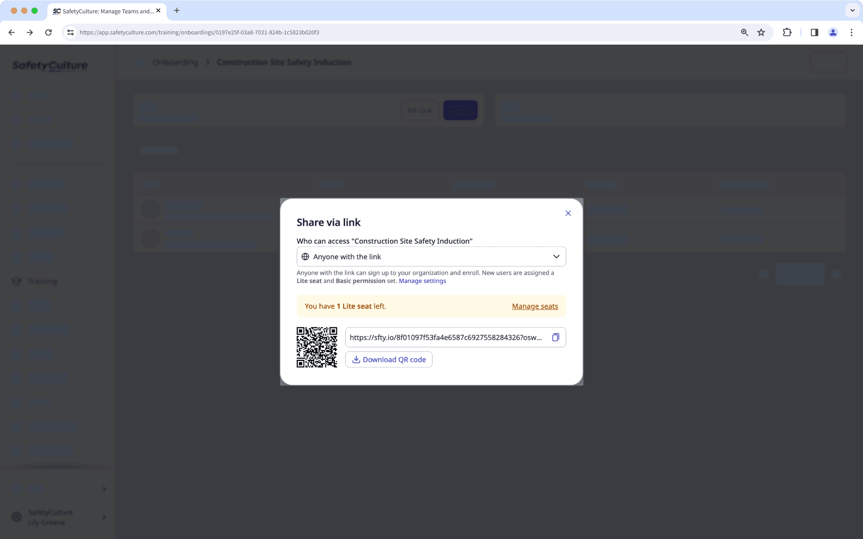 Share an onboarding workflow via the web app.