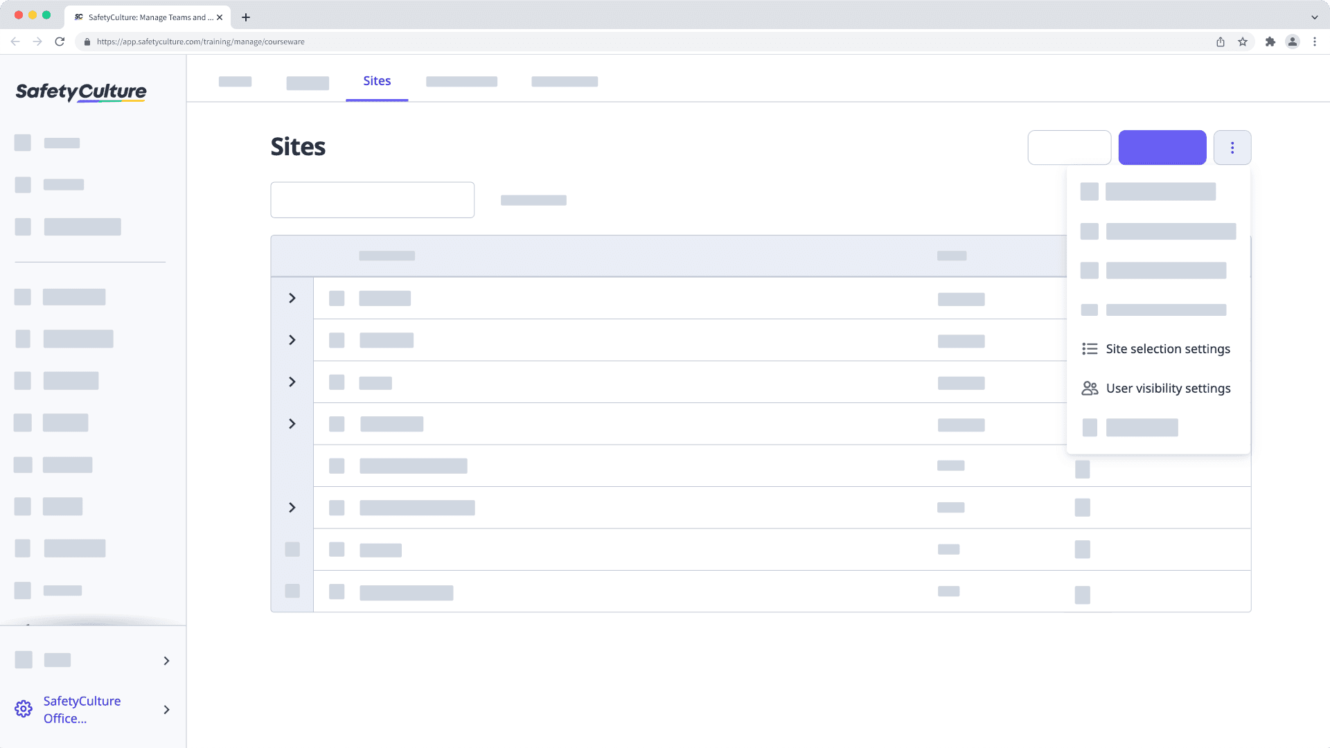 View site settings (site selection settings and user visibility settings) on the web app.