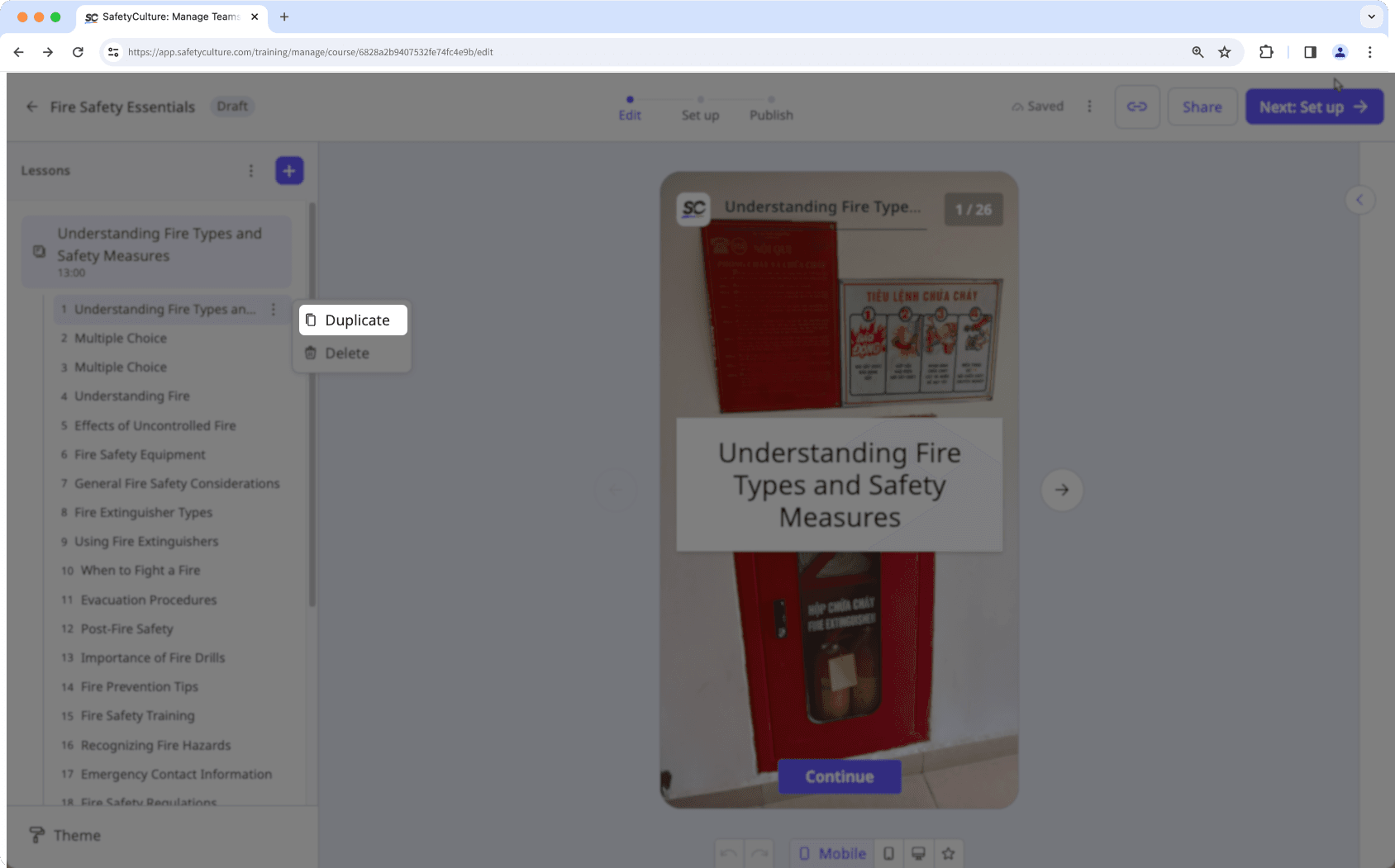 Duplicate a lesson slide via the web app.