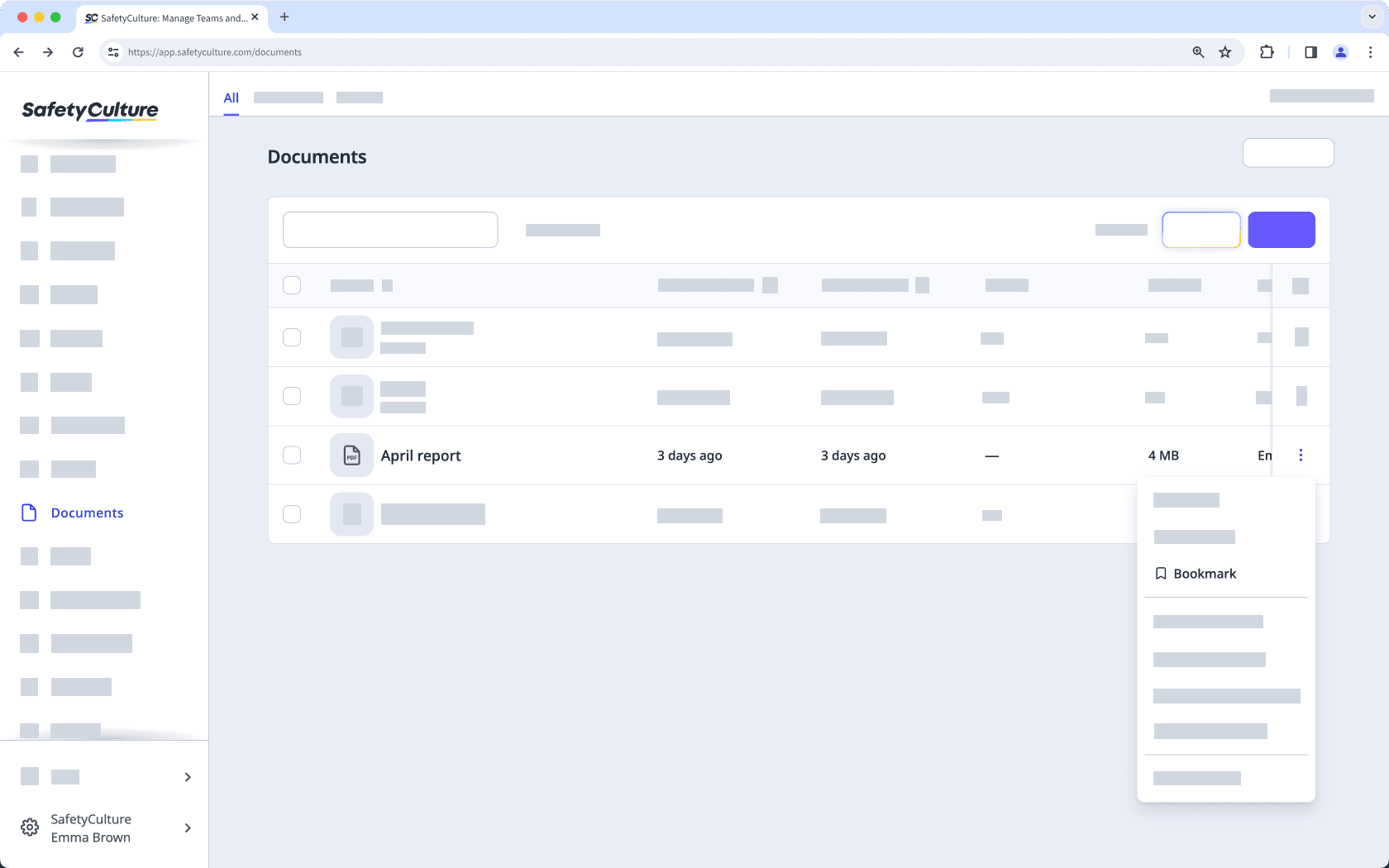Bookmark a file or folder via the web app.