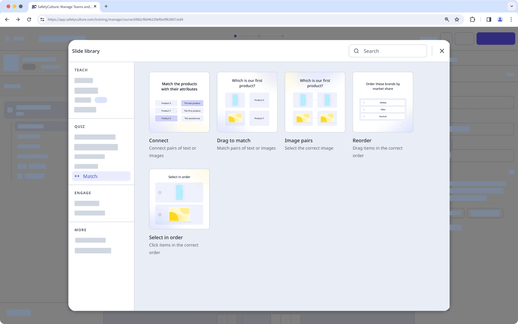 The slide library showing Match slides.