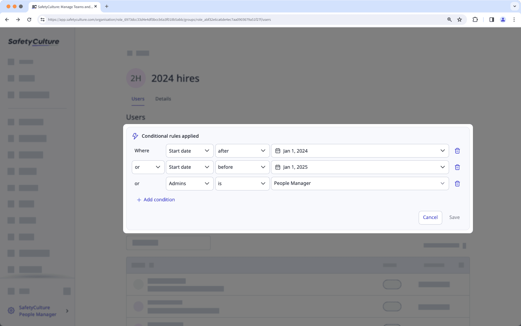 Use conditional rules to automate membership in groups via the web app.