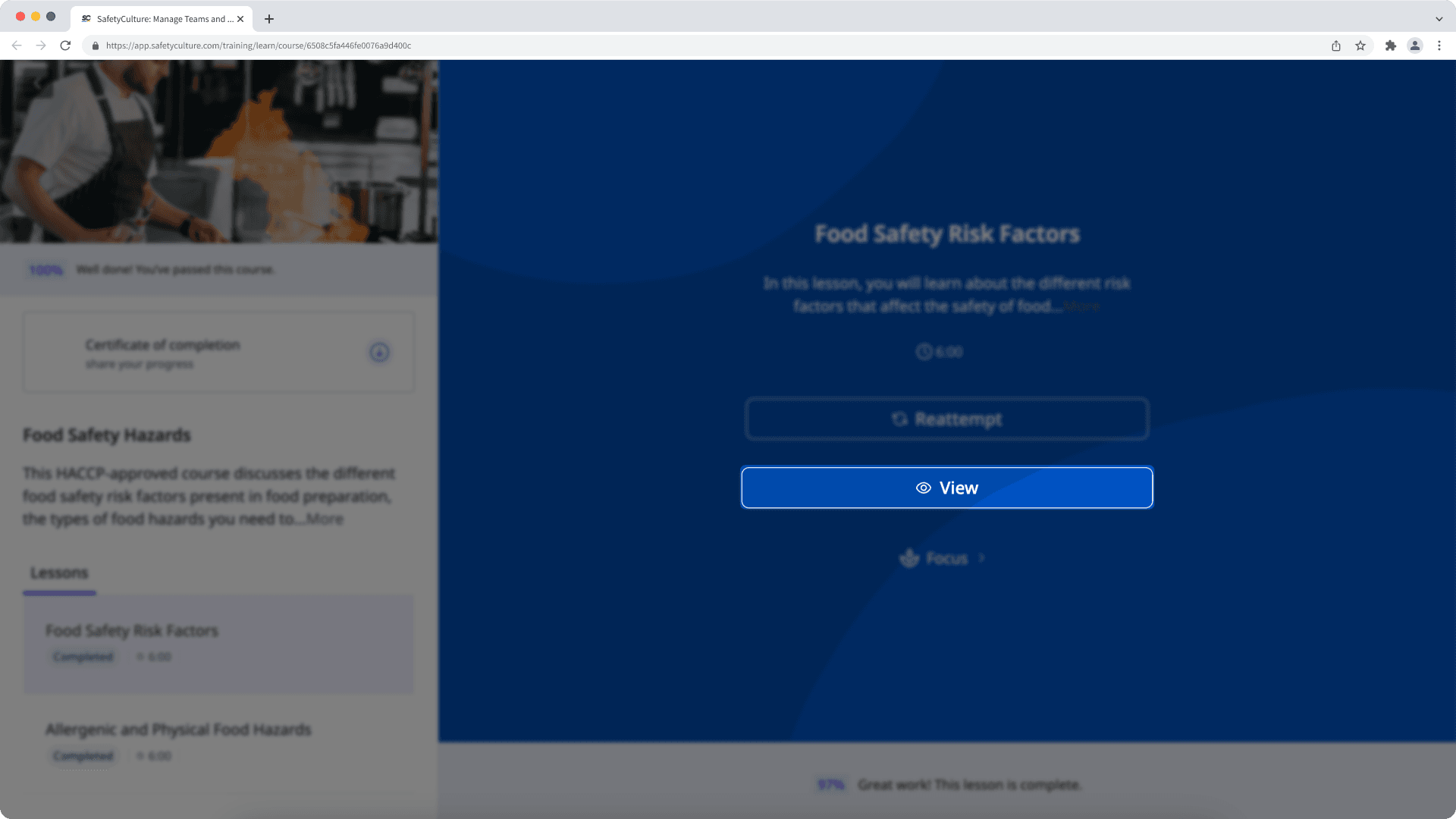 View a completed lesson via the web app.